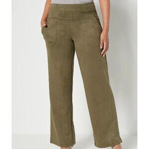 Women With Control Olive Faux Suede Wide Leg Front Pocket Pants XS TALL